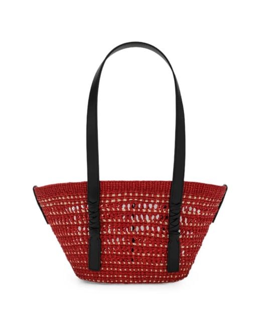 Loewe Red Braid Small Rafia Tote