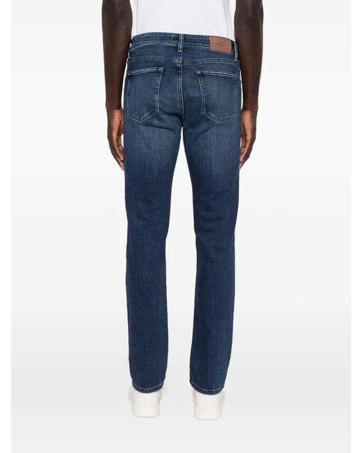 Hackett Blue Belt-Loop Logo-Patch Jeans for men