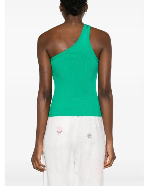 Forte_forte Green One-Shoulder Ribbed-Knit Tank Top