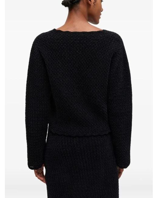 Ganni Black Cotton Chenille Cardigan