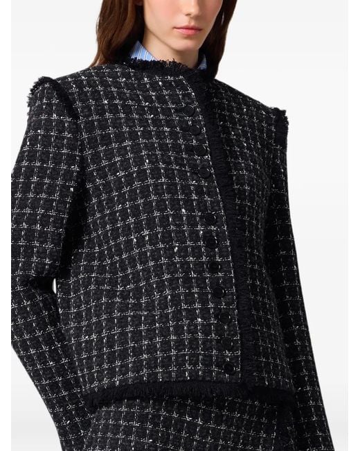 MSGM Black Bouclé-Tweed Frayed Jacket