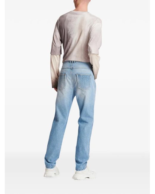 Balmain Blauwe Katoenen Straight Cut Jeans in het Blue voor heren