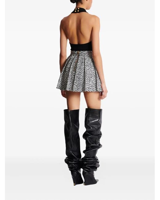 Balmain Gray High-Waisted Tweed Pleated Mini Skirt