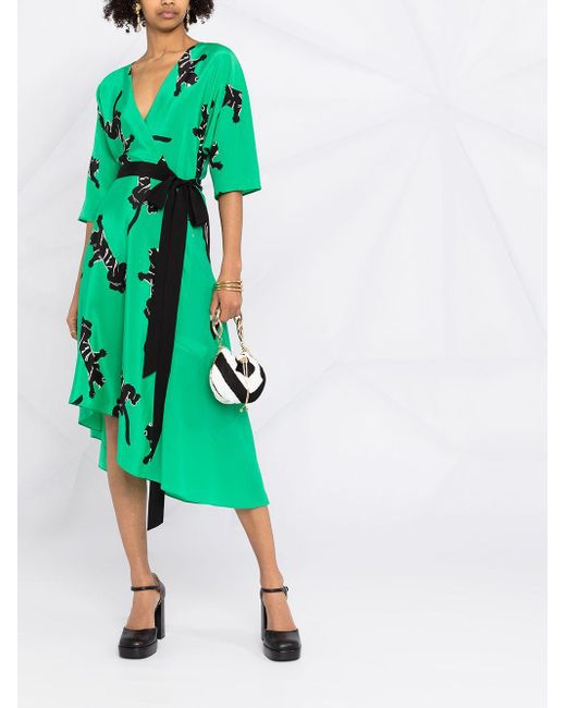 Diane von Furstenberg Green Panther-print Wrap Dress