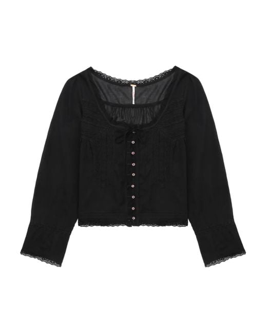 Free People レーストリム シャツ Black