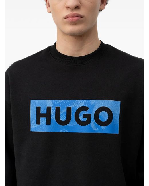HUGO Black Logo-Print Sweatshirt for men