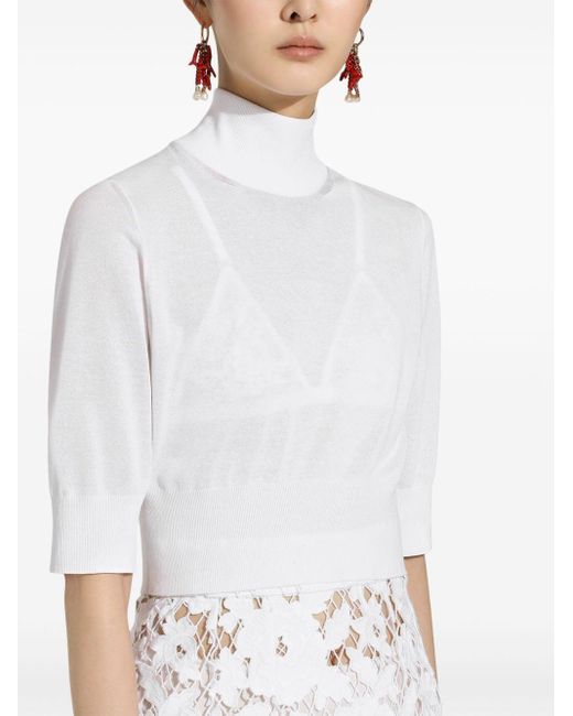 Dolce & Gabbana White Cropped Turtle-neck Sweater