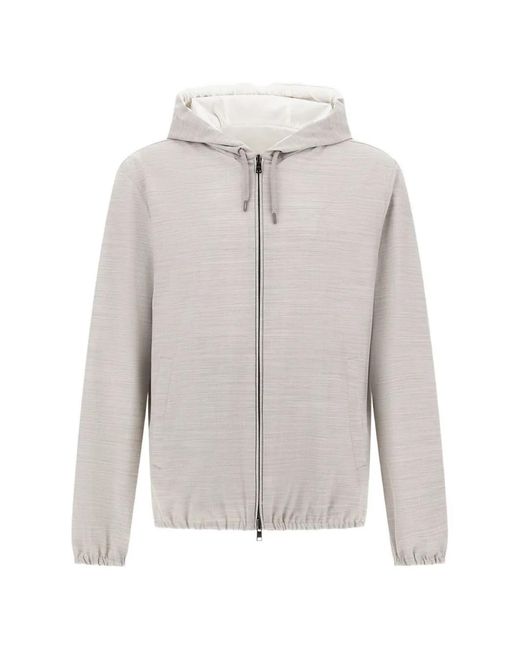 Herno White Zip-Up Mélange Hooded Jacket for men