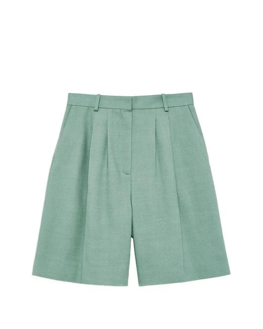Anine Bing Green Bryson Pleated Shorts