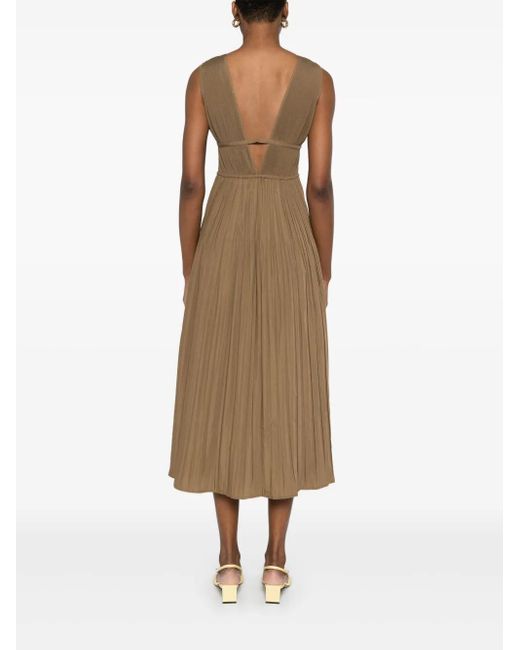 Maje Natural Plissé Midi Dress