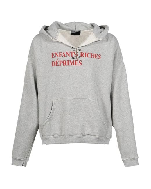Enfants Riches Deprimes Gray Logo-Print Distressed Hoodie for men