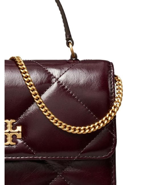 Tory Burch Purple Mini Kira Diamond Quilt Distressed Top-Handle Crossbody