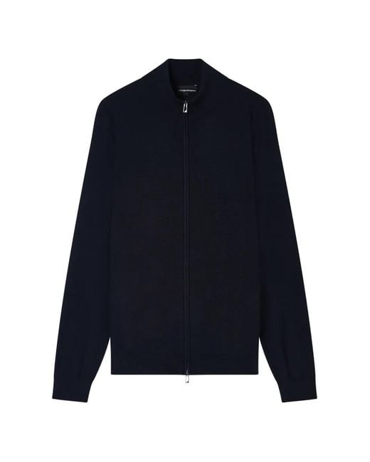 Emporio Armani Blue Zip-Fastening Long-Sleeve Cardigan for men
