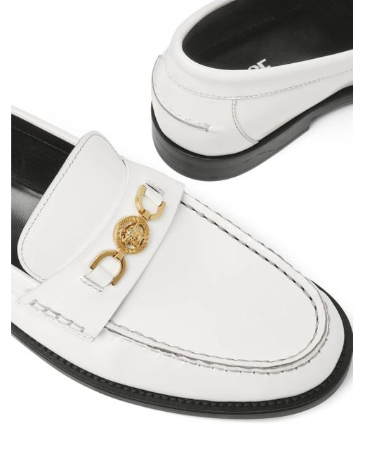 Versace White Medusa Leather Loafers - Women's - Lambskin/goat Skin/calf Leather