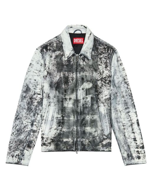 DIESEL Gray L-pylon-a Cracked-finish Leather Jacket for men
