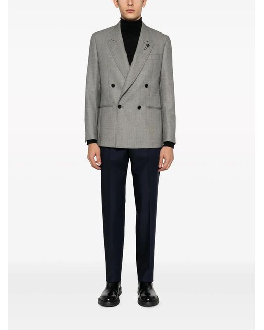 Lardini Gray Micro-Dot Double-Breasted Wool Blazer for men