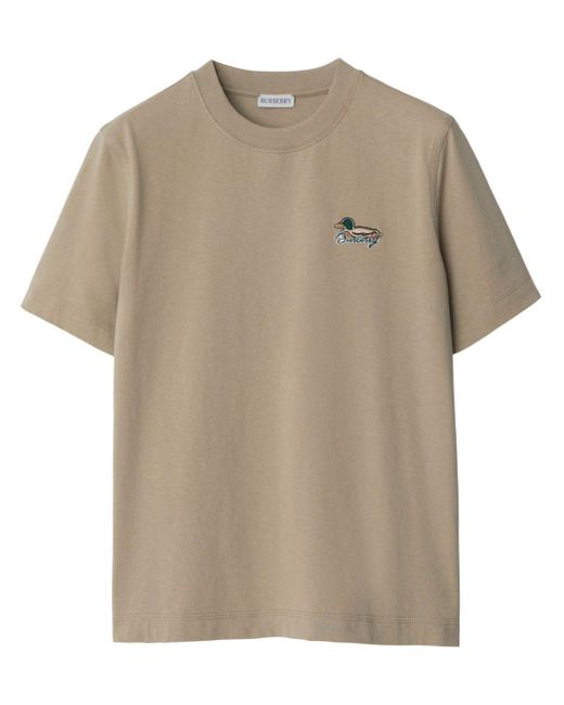 Burberry Natural Duck-embroidered Cotton T-shirt