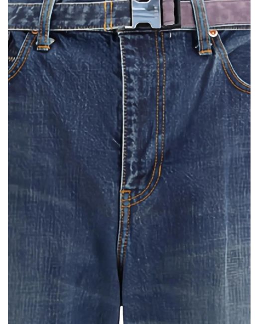 Sacai Blue Belted Zip-Pocket Jeans for men