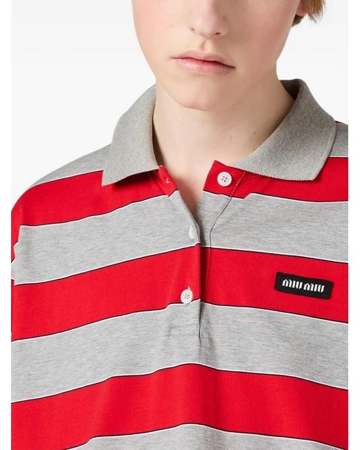 Miu Miu Red Striped Jersey Polo Shirt