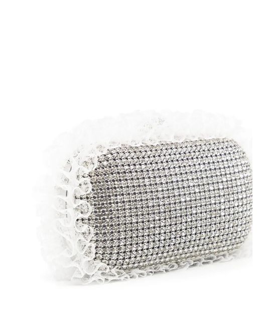 Self-Portrait Gray Crystal Lace-Detail Clutch Bag