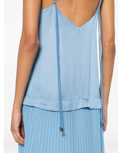 Karl Lagerfeld Blue Pleated Spaghetti-Strap Dress