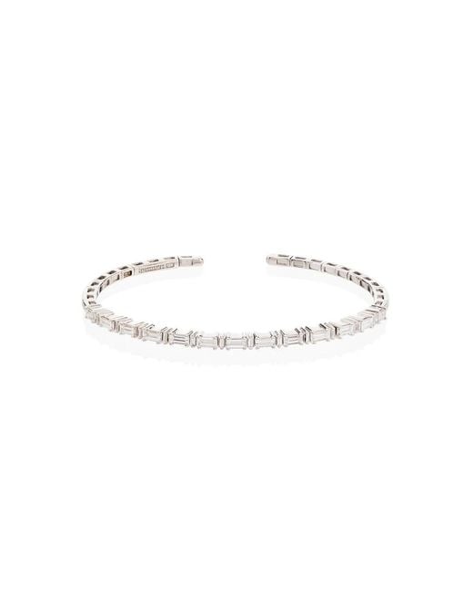 Suzanne Kalan Metallic 18Kt Linear Horizontal Baguette Diamond Bangle