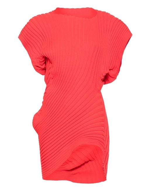 Issey Miyake Red Ribbed-Knit Short-Sleeved Top