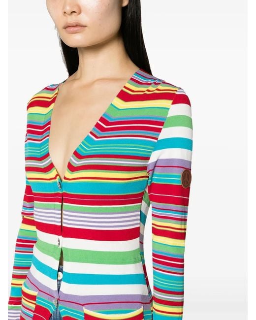 Moschino White Stripe-Pattern V-Neck Cardigan