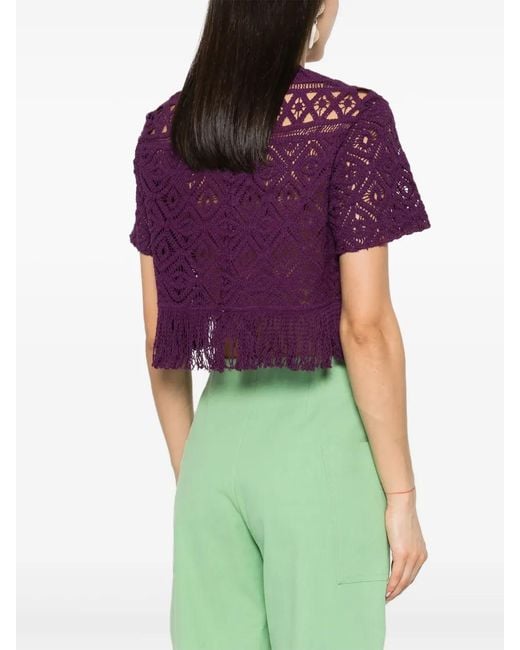 LaDoubleJ Purple Lacey La Scala Fringed Top