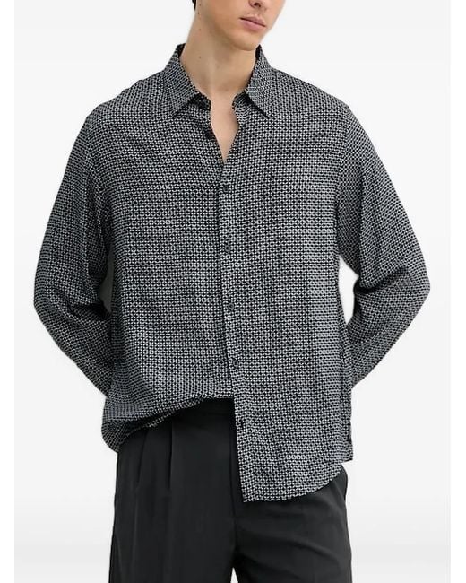 ARMANI EXCHANGE Gray Long-Sleeves Geometric-Print Shirt for men