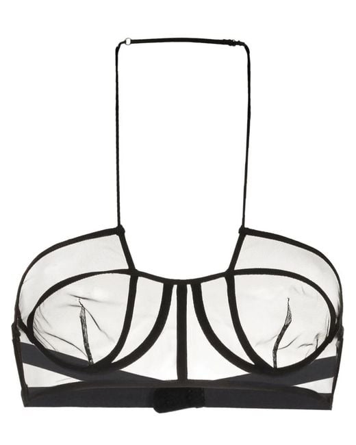 Nensi Dojaka Black Sheer Panelled Halterneck Bra