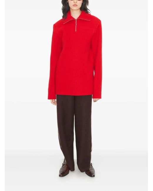 Tory Burch Red Half-Zip Wool Polo Shirt