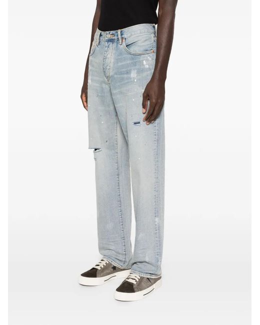 Purple Brand Blue Distressed-Effect Denim Jeans for men