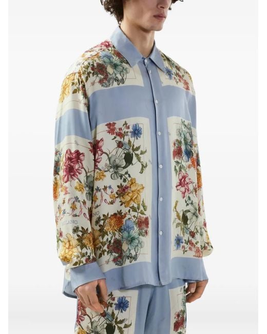 Gcds Blue Floral-Print Shirt for men
