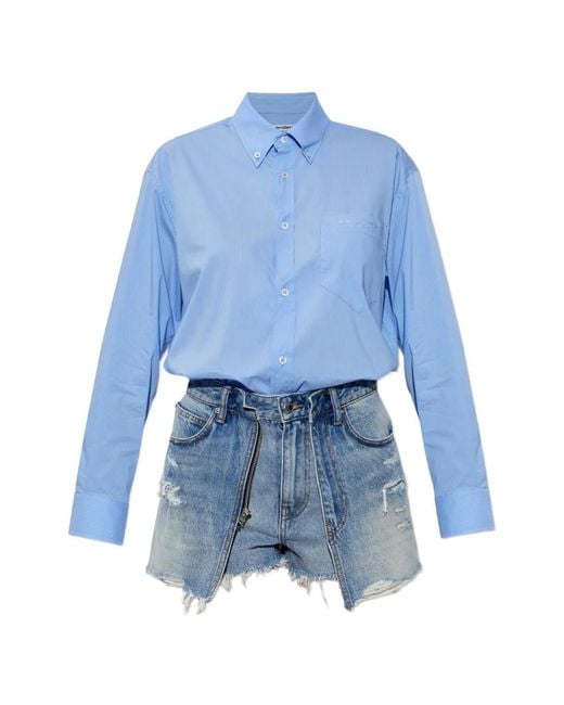 Alexander Wang Blue Zip Double-Layer Short