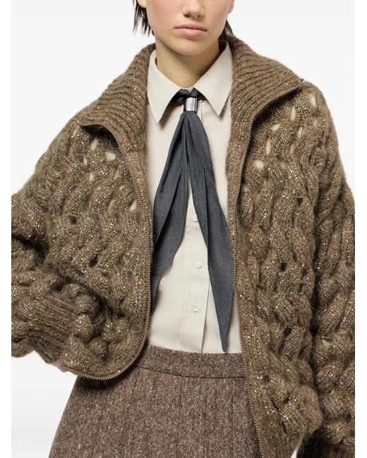 Brunello Cucinelli Brown Dazzling Zigzag Cables Cardigan