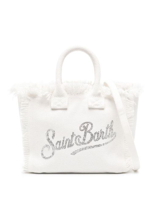 Mc2 Saint Barth White Logo-appliqué Canvas Beach Bag