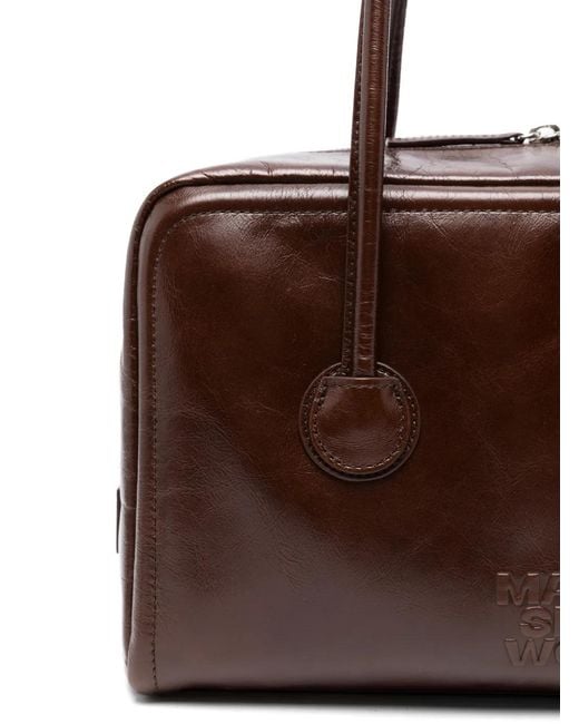 MARGE SHERWOOD Brown Soft Boston Crinkle-Effect Logo-Debossed Tote Bag