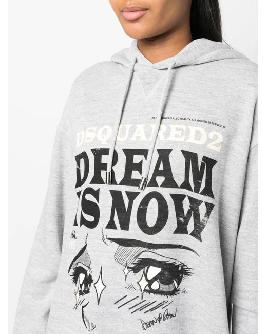 DSquared² Gray Logo-Print Long-Sleeve Hoodie