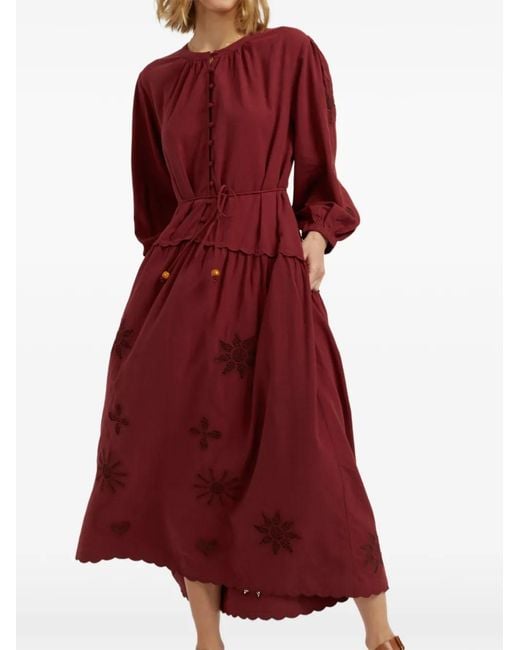 Chinti & Parker Red Broderie Midi Dress