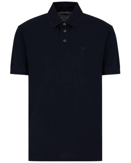 Emporio Armani Blue Logo-patch Cotton Polo Shirt for men