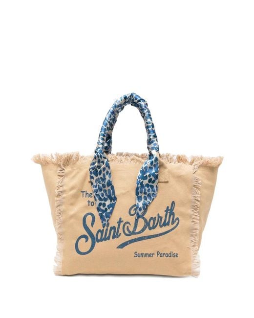 Mc2 Saint Barth Blue Vanity Logo-Print Tote Bag