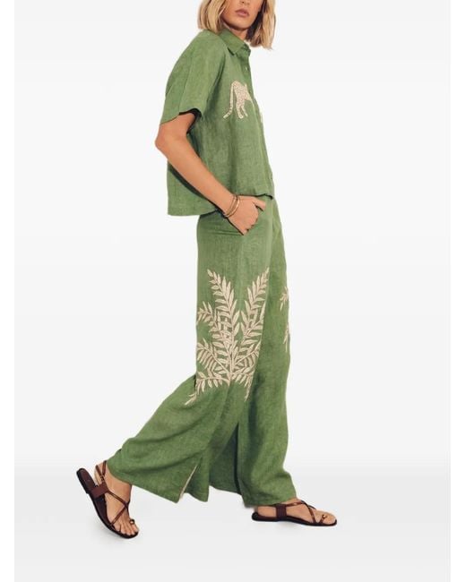 Carolina K Green Pantalon Palazzo À Broderies Palmier