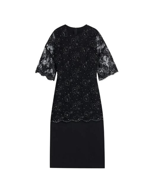 Valentino Garavani Black Embellished Floral-Lace Midi Dress