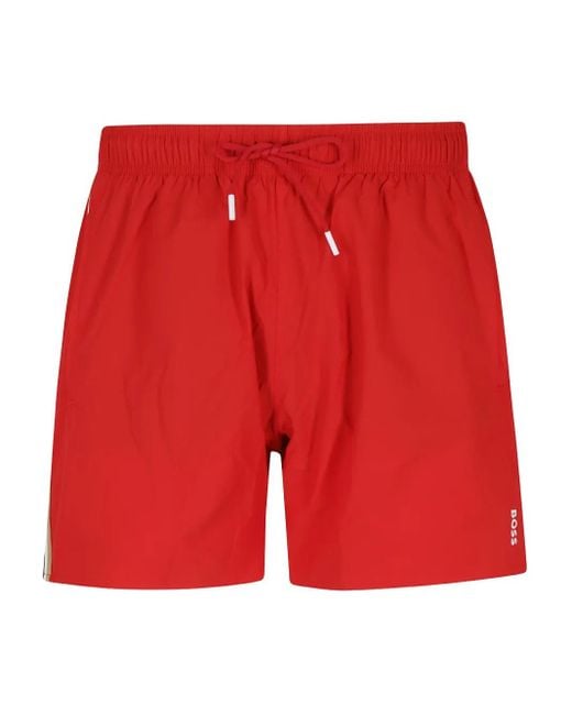 Boss Red Logo-Print Swim Shorts for men