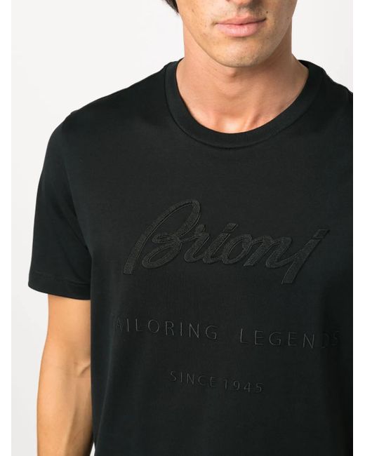 Brioni Black Logo-Appliqué Cotton T-Shirt for men