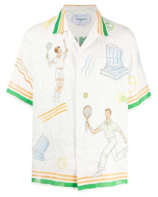 Casablanca White Short Sleeve Cuban Collar Shirt for men