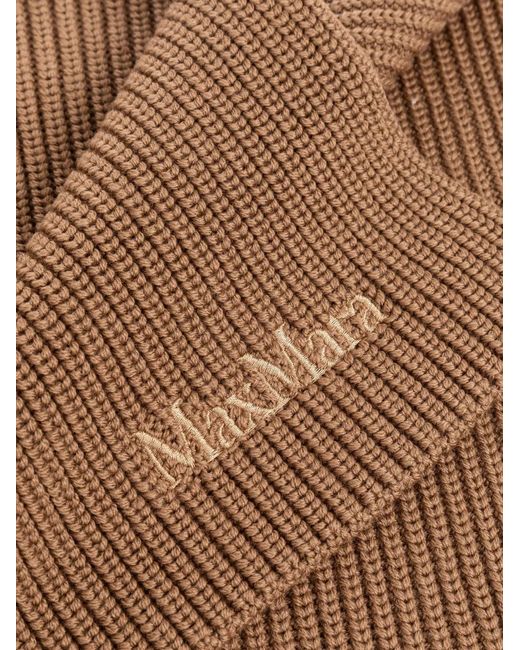 Max Mara Brown Ribbed High-Neck Virgin-Wool Scarf