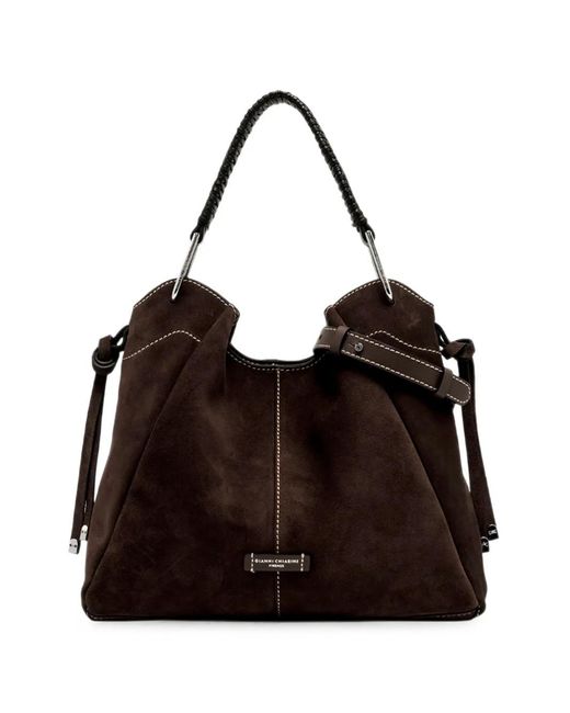 Gianni Chiarini Black Era Suede Contrast-Stitch Shoulder Bag