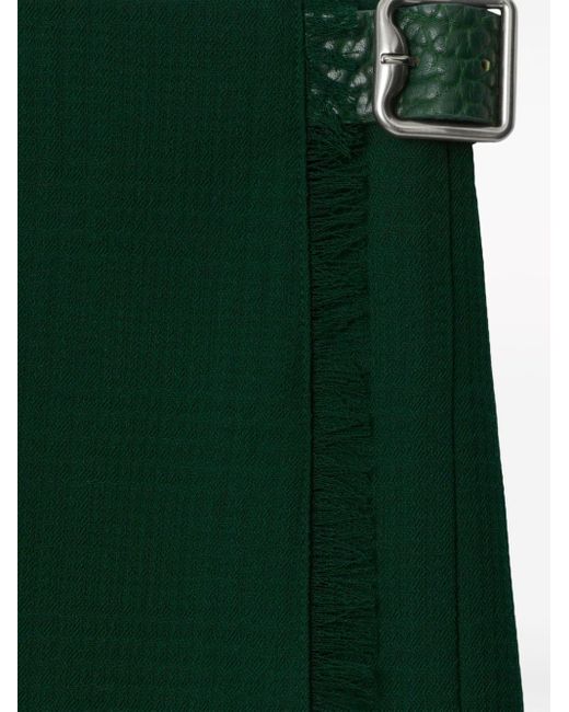 Burberry Green Frayed-edge Wool Pleated Skirt